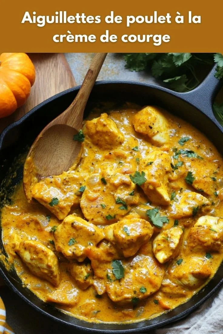 Aiguillettes de poulet à la crème de courge, plat savoureux et réconfortant