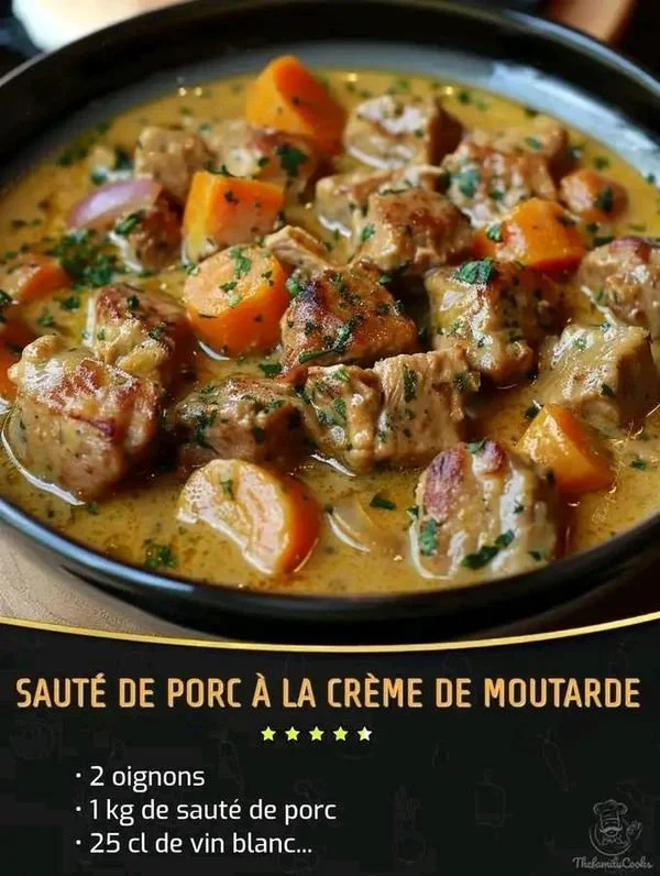 Sauté de porc à la crème de moutarde préparé par Chef Cyril Lignac
