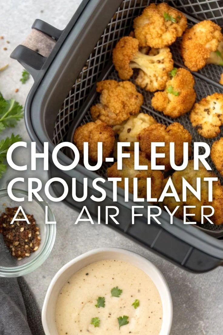 Chou fleur croustillant et délicieux préparé à l'air fryer.