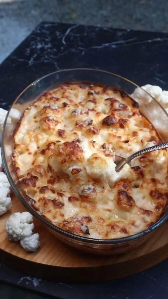 Plat de chou-fleur béchamel au fromage, crémeux et délicieux.