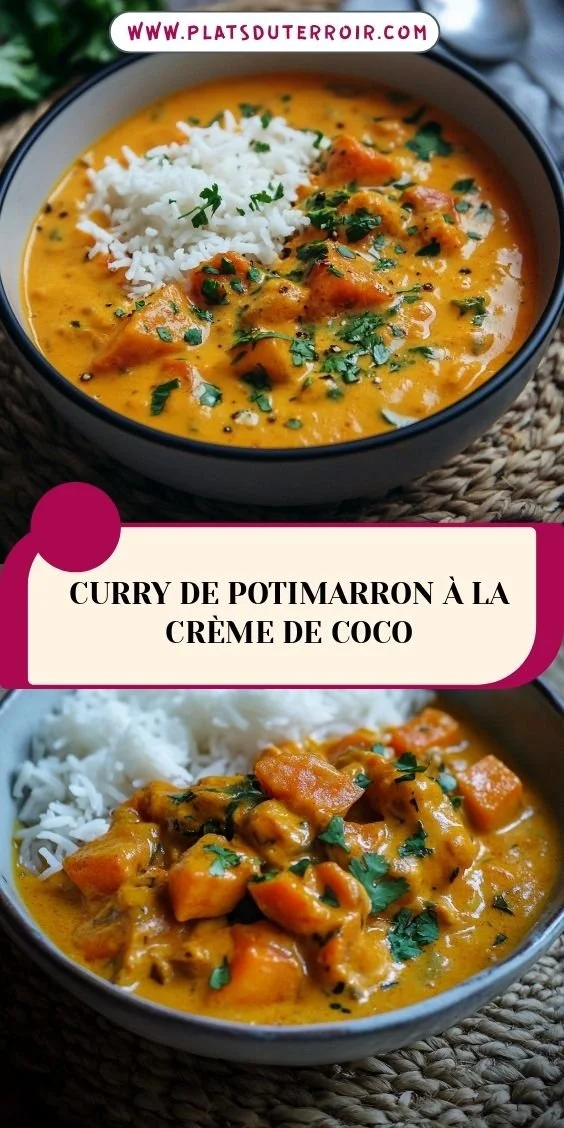Curry de potimarron à la crème de coco dans une assiette