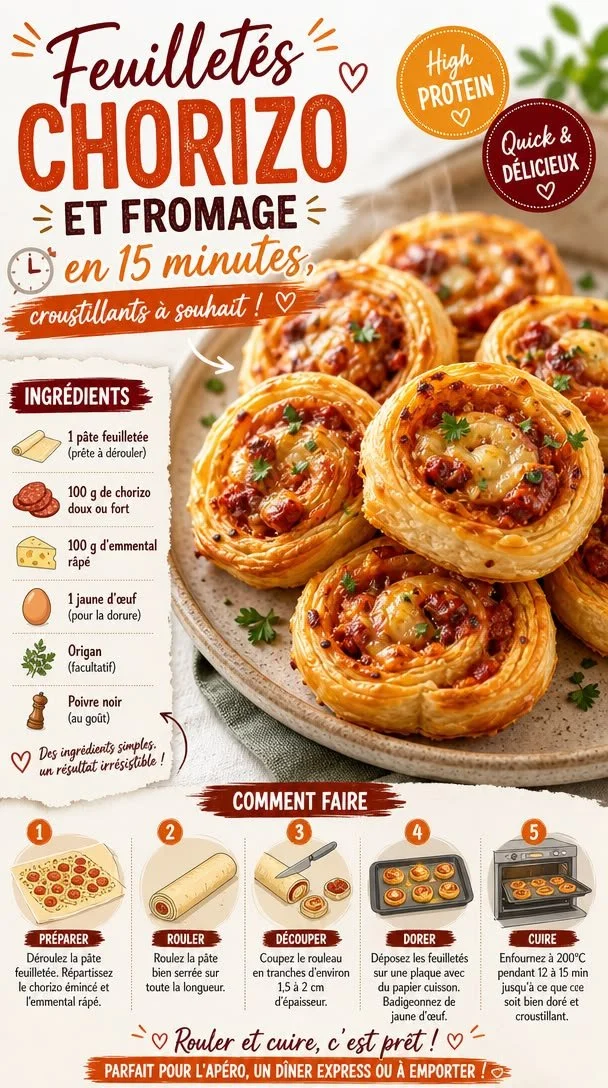 Feuilletés chorizo et fromage, prêts pour un apéro spectaculaire et savoureux
