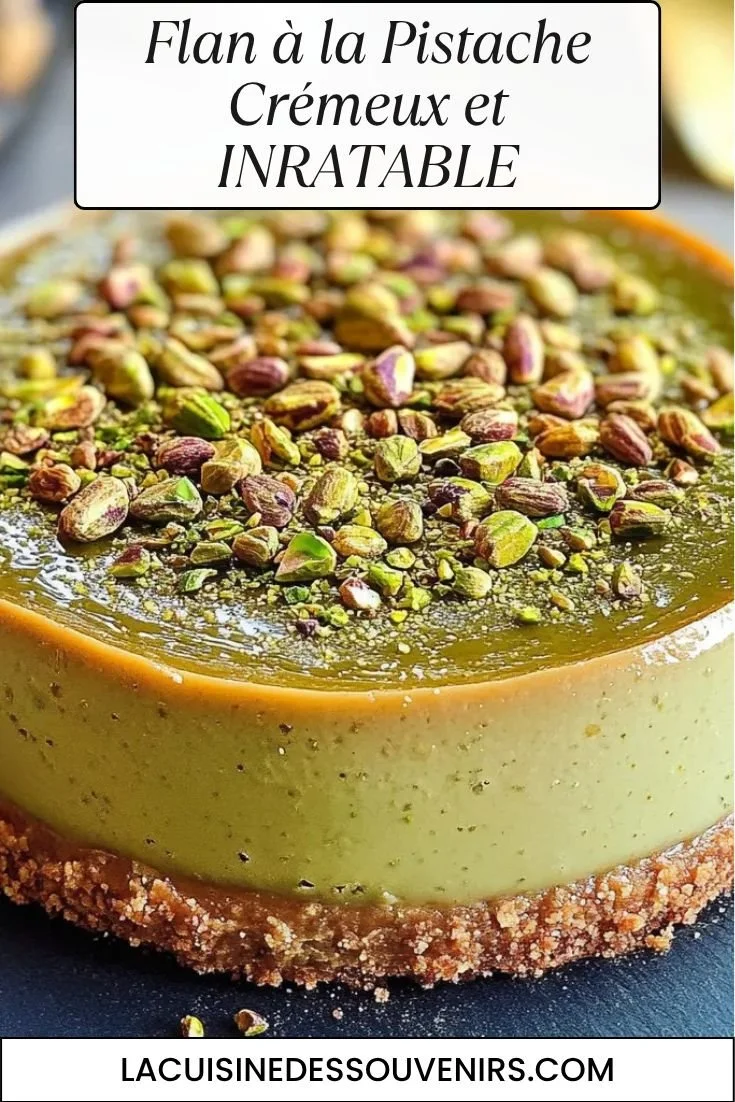 Flan à la pistache crémeux et inratable, un dessert savoureux et élégant.