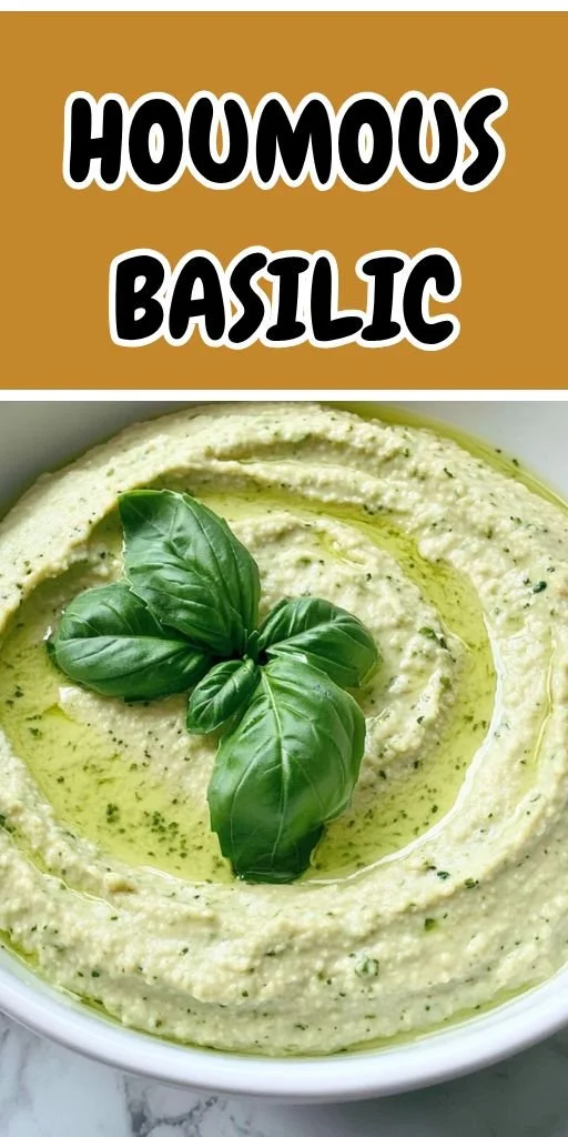 Houmous citron basilic onctueux servi dans un bol avec des légumes frais.