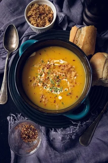 Soupe courge maison servie au Pétrin, boulangerie et salon de thé.