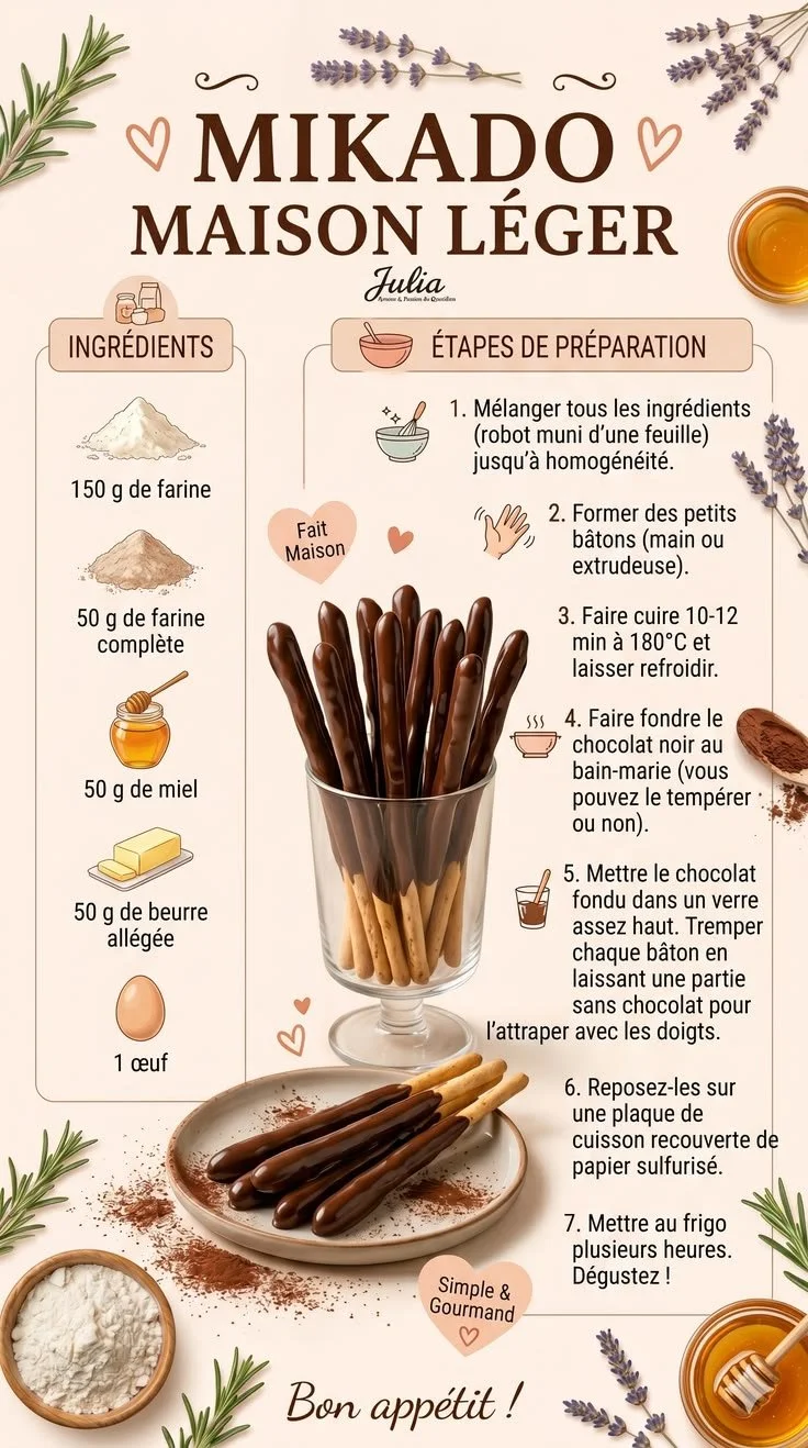 Mikado maison léger et gourmand avec un enrobage chocolat