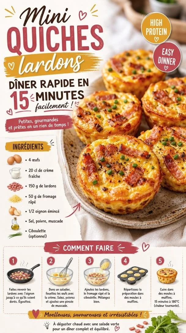 Mini quiches lardons savoureuses et faciles à préparer pour les familles pressées.