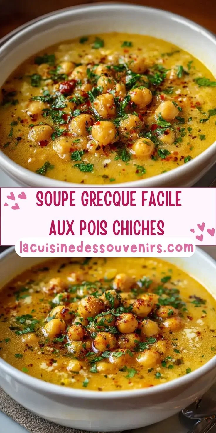 Soupe grecque facile aux pois chiches servie dans un bol