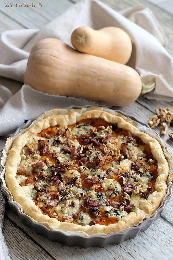 Tarte butternut et bleu d'Auvergne prête à être dégustée