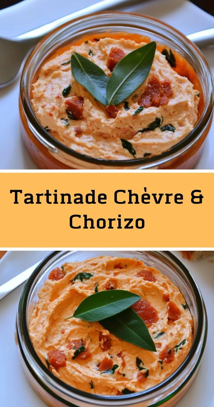 Tartinade chèvre chorizo servie lors d'un apéritif gourmand.
