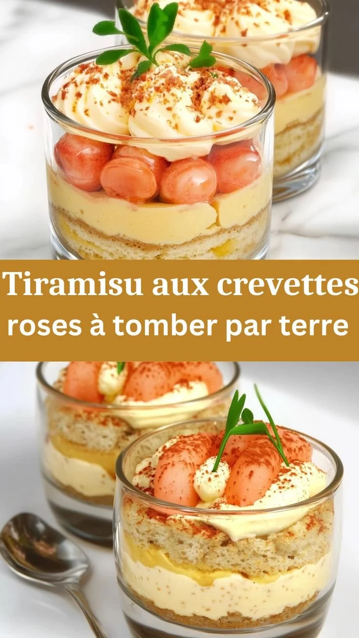 Tiramisu aux crevettes roses, un dessert délicieux à base de fruits de mer.