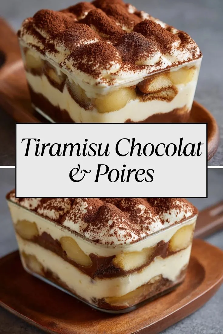 Recette savoureuse de Tiramisu Chocolat & Poires, un dessert exquis et raffiné.